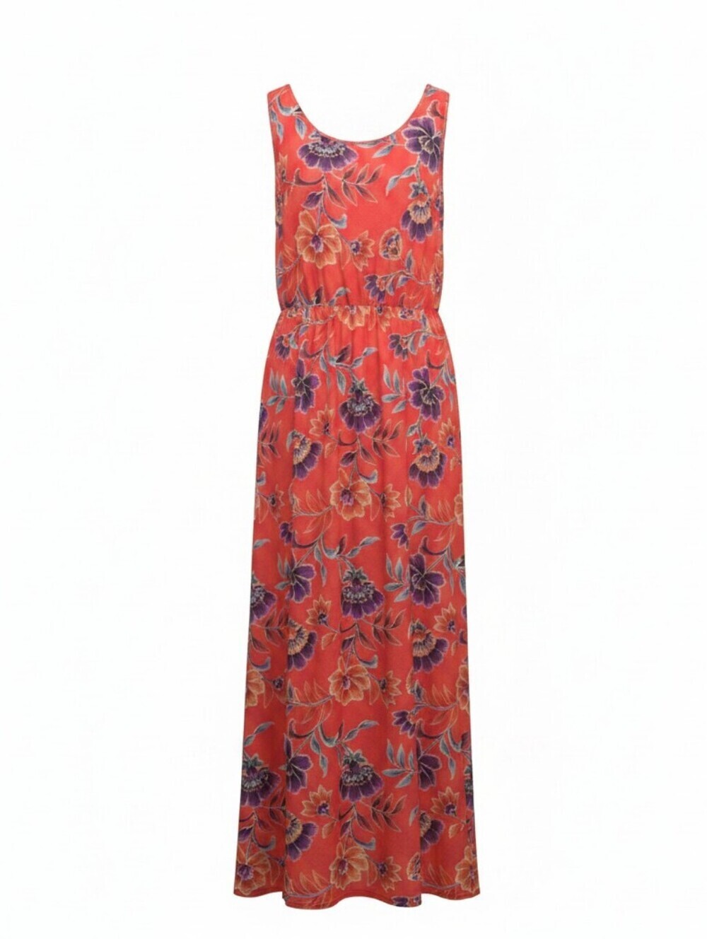 Lildy Sleeveless Coral Floral Maxi Dress, Floral, Flowy, Summer Vibes, Soft L-XL